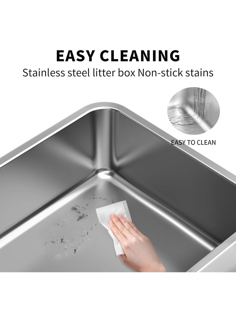 M.A&F's Stainless Steel Cat Litter Box - Large Litter Box for Big Cats - Easy to Clean, Never Absorbs Odor, Stains, or Rusts - Silver (17.7" L x 13.5" W x 6" H) - Image 3