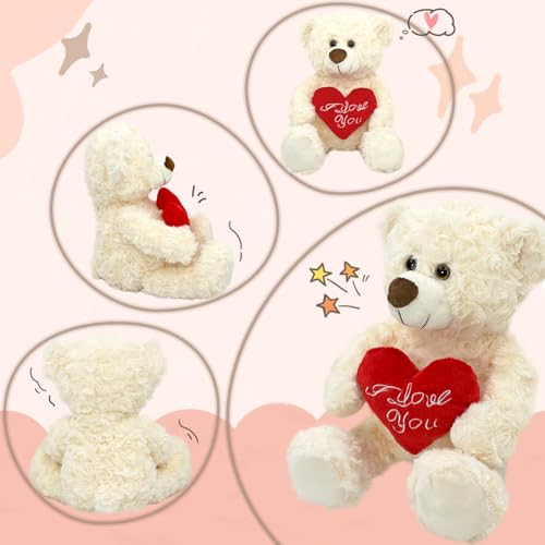 Dreplfn White Plush Teddy Bear with Red Heart I Love You 12 Cute Small Teddy Bear Soft Stuffed Animal Plush Doll for Valentines Wedding Anniversary Birthday Gift for Kids Girls Girlfriend Wife Mom - Image 5