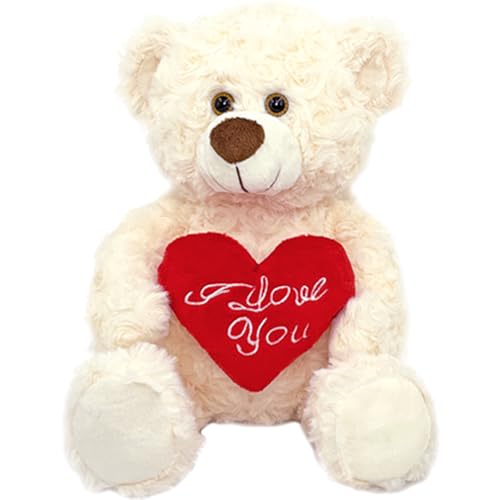 Dreplfn White Plush Teddy Bear with Red Heart I Love You 12 Cute Small Teddy Bear Soft Stuffed Animal Plush Doll for Valentines Wedding Anniversary Birthday Gift for Kids Girls Girlfriend Wife Mom - Image 1