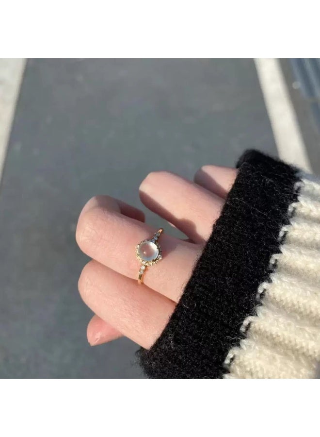 Ring White Ice Simulated Chalcedony Cabochon Ring for Women, Adjustable Elegant Minimalist Statement Ring for Index Finger - Image 2