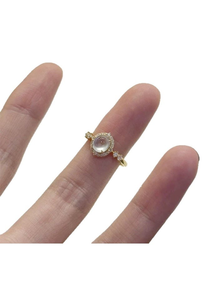Ring White Ice Simulated Chalcedony Cabochon Ring for Women, Adjustable Elegant Minimalist Statement Ring for Index Finger - Image 4