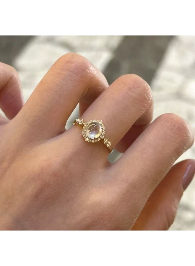 Ring White Ice Simulated Chalcedony Cabochon Ring for Women, Adjustable Elegant Minimalist Statement Ring for Index Finger - Image 1