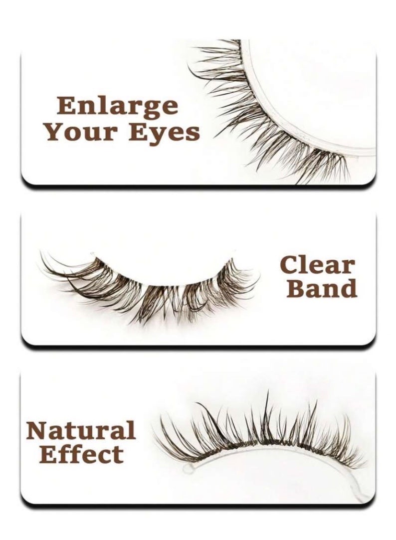 Tuline 6 Pairs Brown False Eyelashes Wet Look – Lightweight Reusable Lashes with Clear Band Natural Dramatic Style - Image 4