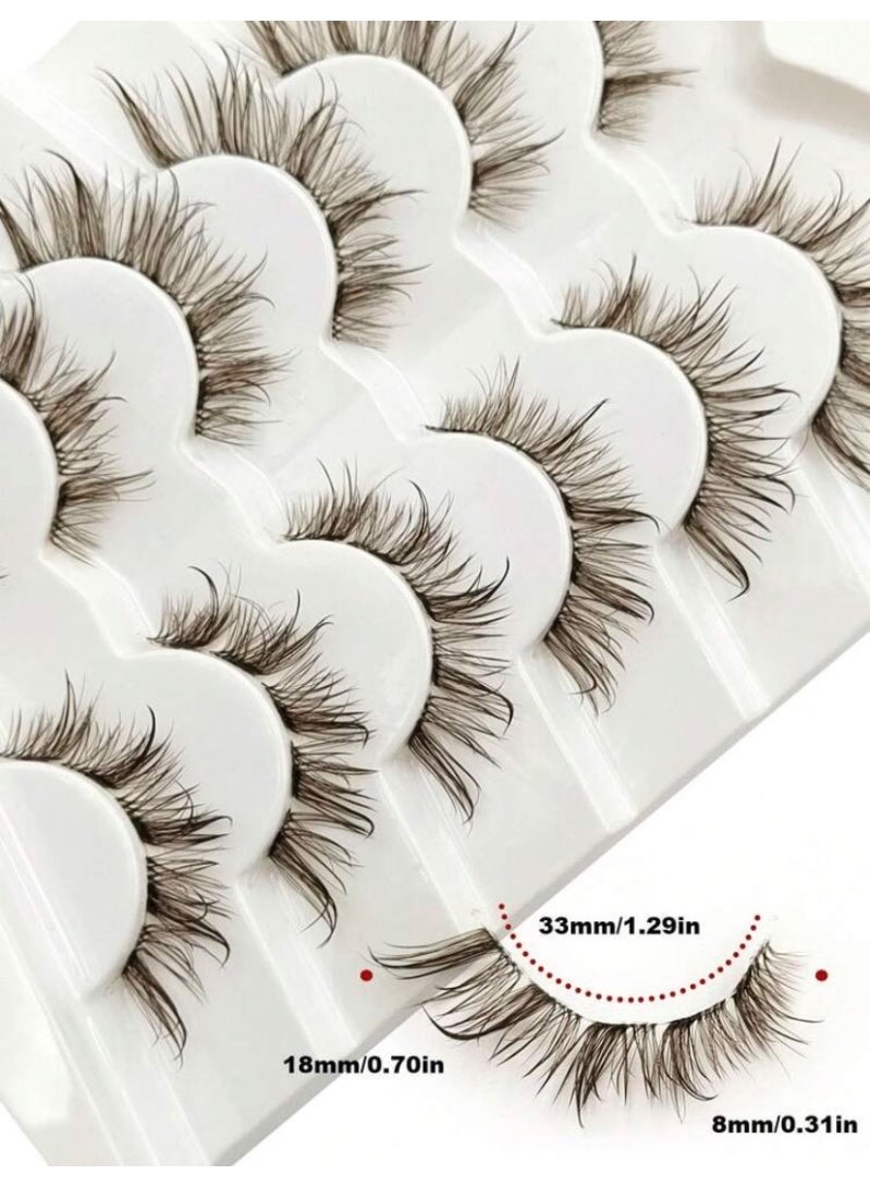 Tuline 6 Pairs Brown False Eyelashes Wet Look – Lightweight Reusable Lashes with Clear Band Natural Dramatic Style - Image 3