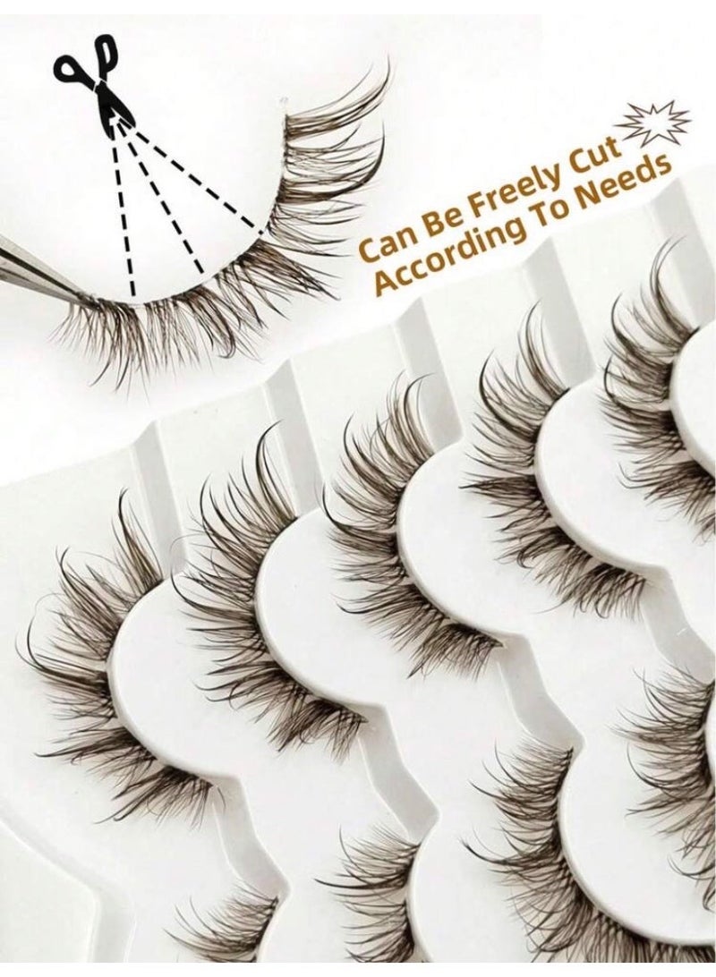 Tuline 6 Pairs Brown False Eyelashes Wet Look – Lightweight Reusable Lashes with Clear Band Natural Dramatic Style - Image 5