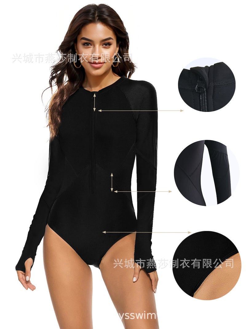 Swimsuit Women'S New Long-Sleeved Surfing Suit Nylon Plain Stitching One-Piece Swimsuit Source Manufacturers - Image 2