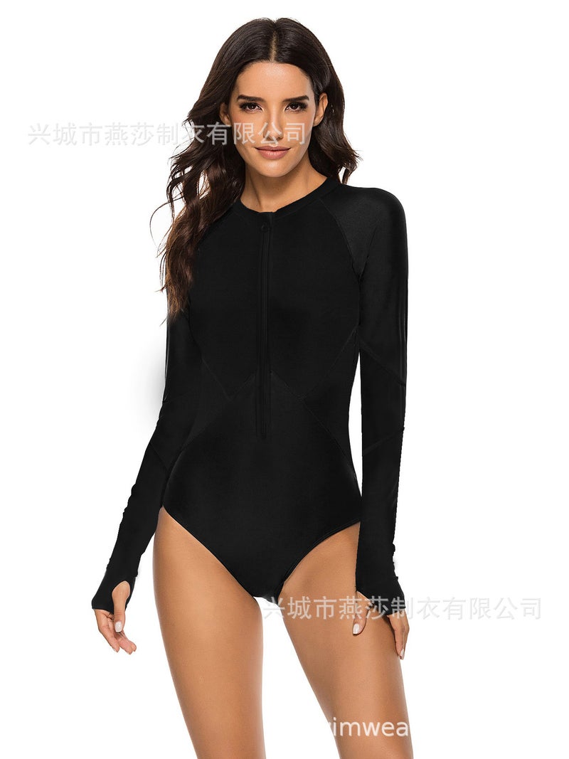 Swimsuit Women'S New Long-Sleeved Surfing Suit Nylon Plain Stitching One-Piece Swimsuit Source Manufacturers - Image 3