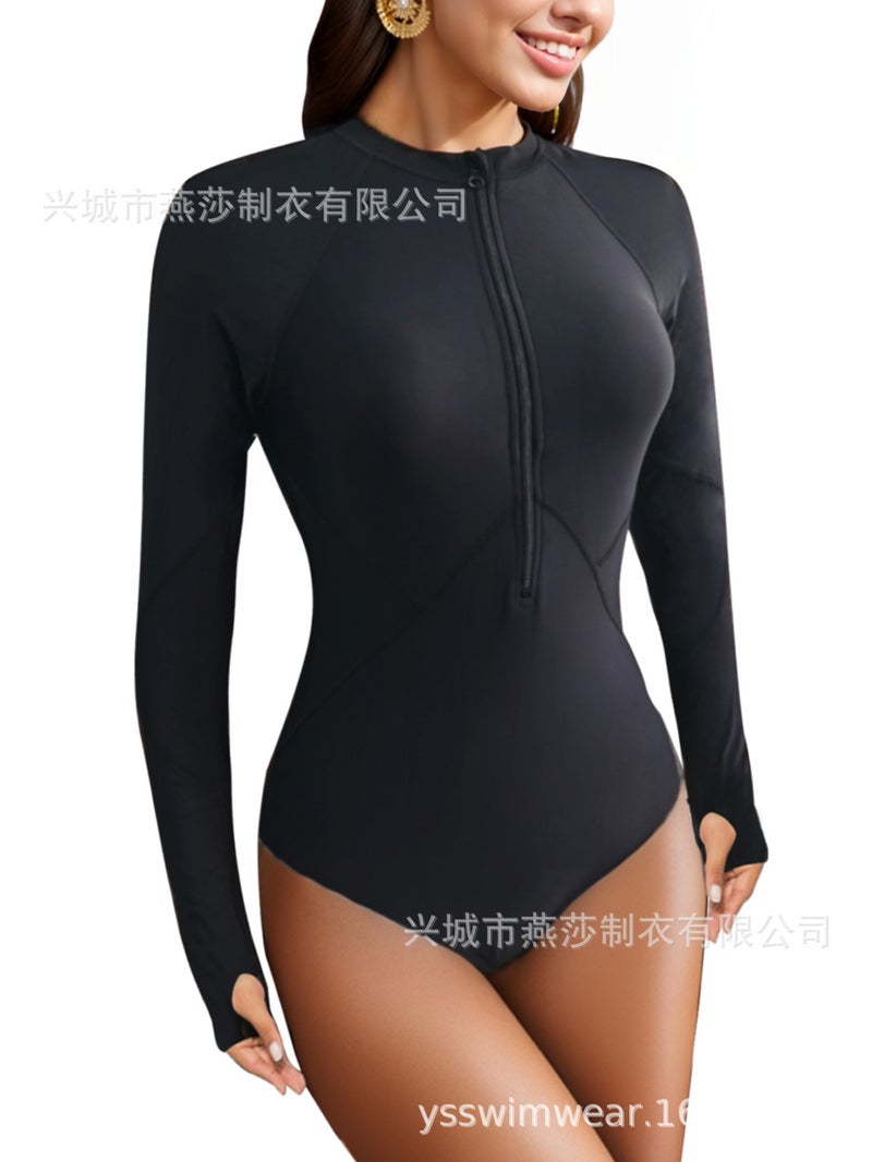 Swimsuit Women'S New Long-Sleeved Surfing Suit Nylon Plain Stitching One-Piece Swimsuit Source Manufacturers - Image 5