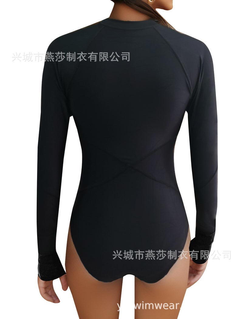 Swimsuit Women'S New Long-Sleeved Surfing Suit Nylon Plain Stitching One-Piece Swimsuit Source Manufacturers - Image 4