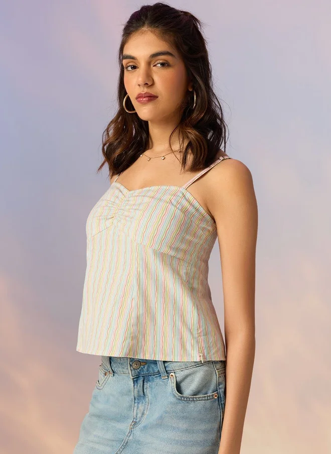 ذا سوليد ستور The Souled Store Women's Regular Fit Multicolored Striped Peplum Top