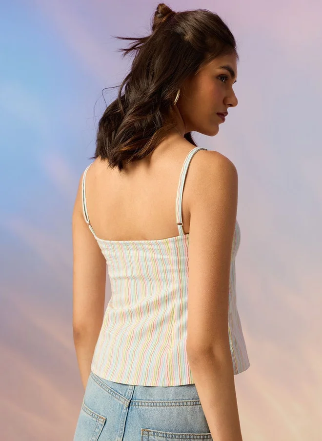 The Souled Store  The Souled Store Women's Regular Fit Multicolored Striped Peplum Top  | Best Price UAE
