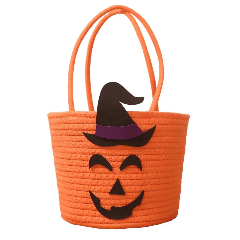 Poschnor Halloween Pumpkin Basket for Kids Woven Rope Candy Basket Halloween Decorations Small Woven Rope Basket bins Orange - Image 2
