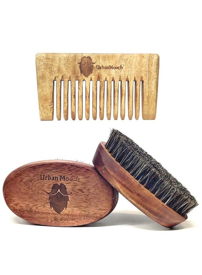UrbanMooch Boar Bristle Beard Brush & Neem Wood Beard Comb For Beard Styling & Hair Care Combo Set - Image 1