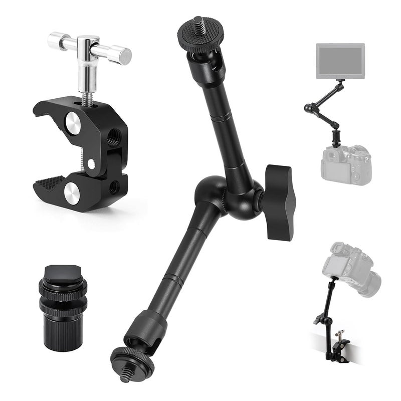 TARION Magic Arm with Super Clamp - 11in/28cm Adjustable Articulating Friction Camera Mount & Clamp with 1/4" and 3/8" Thread for LCD Monitor LED Light Flash Light Phone Action Cam - Image 1