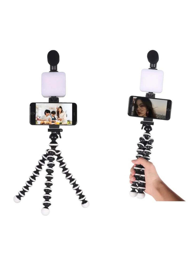 Phone Vlog Video Kit Smartphone Vlogging Kit for iPhone u0026 Android Youtube Starter Kit Podcast equipment Includes 3.5 mm audio jack Tripod Shotgun Mic LED Fill Light Holder - Image 1