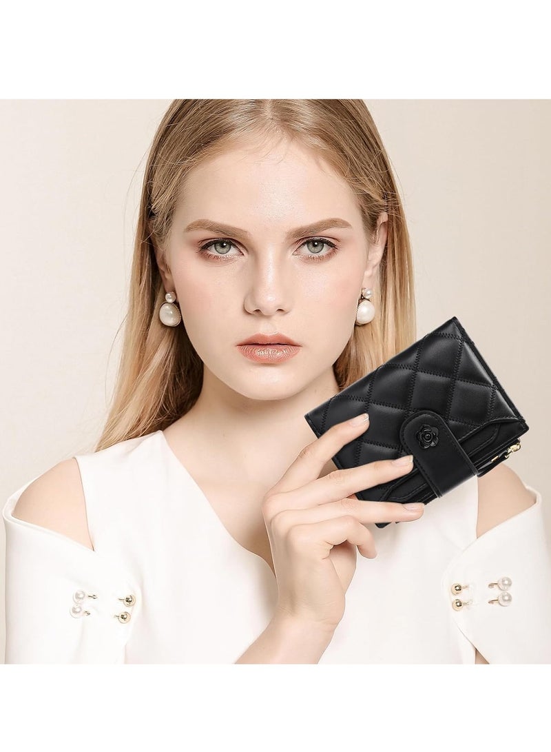 Small Wallets for Women Leather Bifold Wallet Women RFID Blocking Purse Credit Card Holder with 15 Card Slots and ID Window Coin Pocket - Image 2