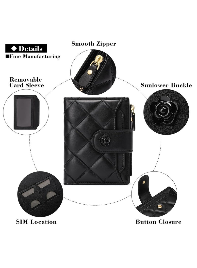 Small Wallets for Women Leather Bifold Wallet Women RFID Blocking Purse Credit Card Holder with 15 Card Slots and ID Window Coin Pocket - Image 3