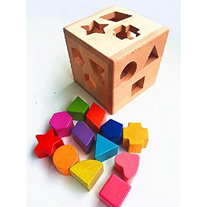 WOODEN TOYS 12 PIECES SHAPE SORTER CUBE - QUALITY WOODEN TOYS FOR EARLY DEVELOPMENT - Image 1