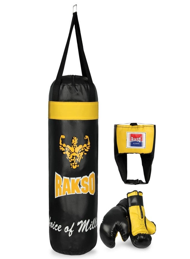 Rakso Boxing Yellow Black Kit Set for Joiner Kids Boxing Gloves with Boxing Head Guard with Punching Bag for Kids 3 to 10 Years Kids - Image 2