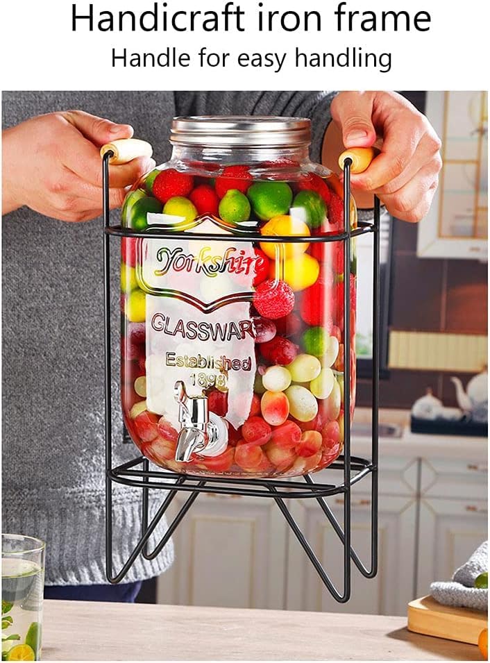 Bellemax 3 Litre Glass Iced Drink Dispenser with Spout & Tap, Steel Lid and Stand– Cold Beverage Tank for Water, Cocktails, Detox Drinks & More, Perfect for Parties & Events,Daily Uses(Set of 1) - Image 3