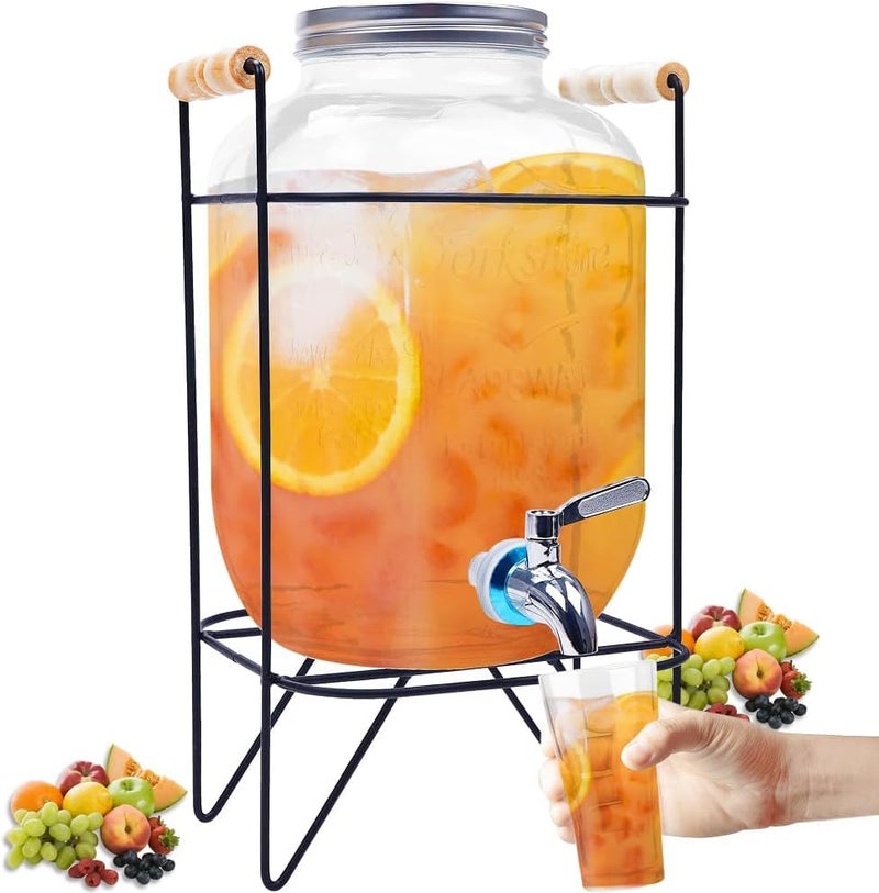 Bellemax 3 Litre Glass Iced Drink Dispenser with Spout & Tap, Steel Lid and Stand– Cold Beverage Tank for Water, Cocktails, Detox Drinks & More, Perfect for Parties & Events,Daily Uses(Set of 1) - Image 1