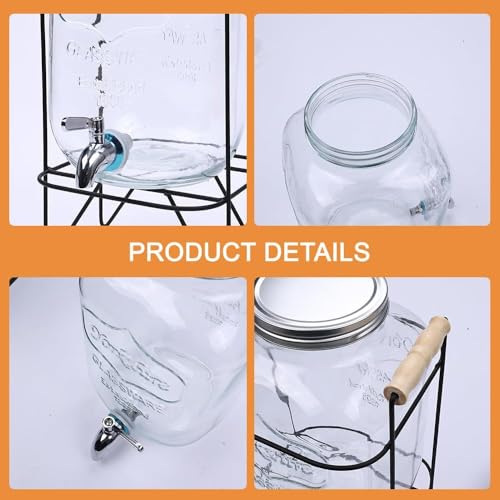 Bellemax 3 Litre Glass Iced Drink Dispenser with Spout & Tap, Steel Lid and Stand– Cold Beverage Tank for Water, Cocktails, Detox Drinks & More, Perfect for Parties & Events,Daily Uses(Set of 1) - Image 4