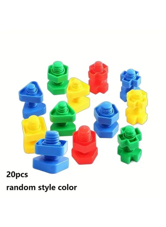 20 قطعة من ألعاب المهارات الحركية الدقيقة للأطفال: لعبة بناء وتشكيل بمطابقة الأشكال والألوان للصواميل والمسامير - Image 1