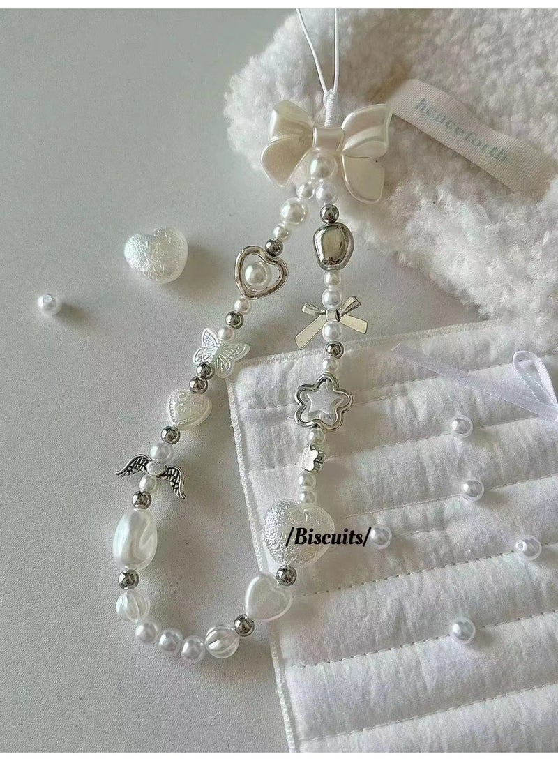 NIBEMINENT Super Cute Beaded Phone Charm – Trendy Phone Chain Wrist Strap, Shining Beads Chain Lanyard for Cell Phone