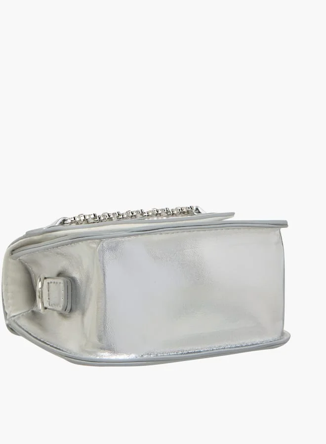 Little Missy Girls Embellished Crossbody Bag with Detachable Chain Strap and Button Closure
