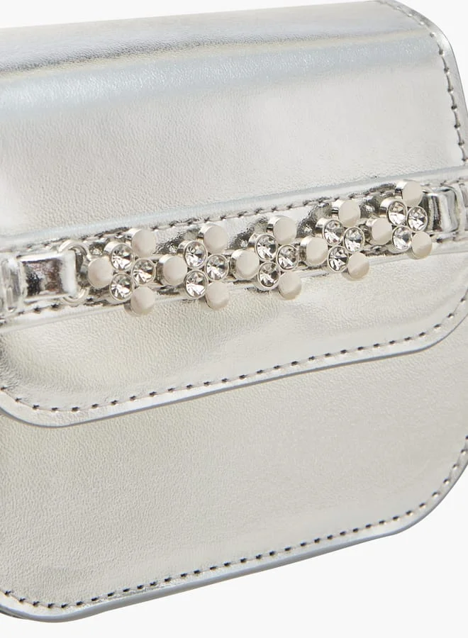 Little Missy Girls Embellished Crossbody Bag with Detachable Chain Strap and Button Closure