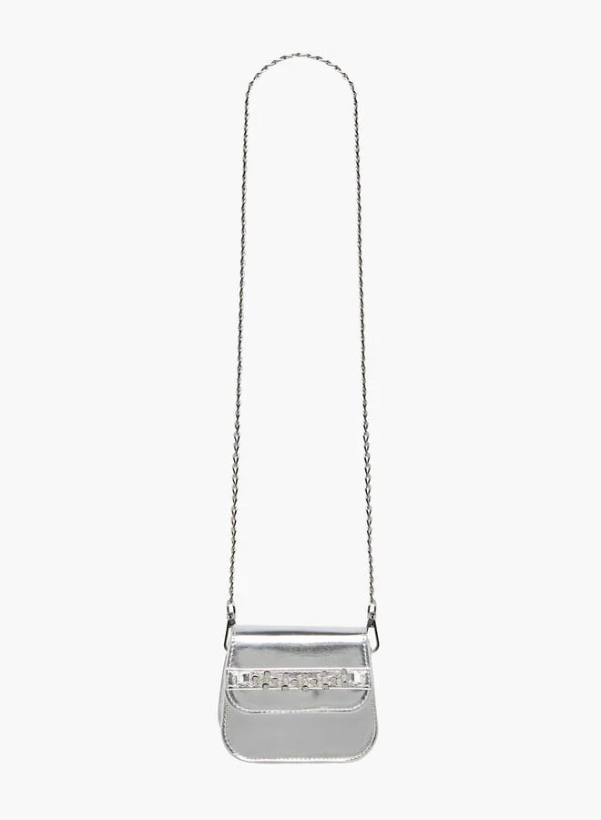 Little Missy Girls Embellished Crossbody Bag with Detachable Chain Strap and Button Closure