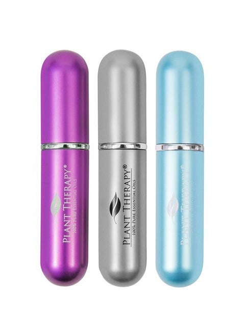 Essential Oils Aromatherapy Nasal Inhaler Multi-Color Stick Tubes, 3 Pack Personal, Portable, Aluminum and Glass Nasal Inhalers With Cotton Wicks