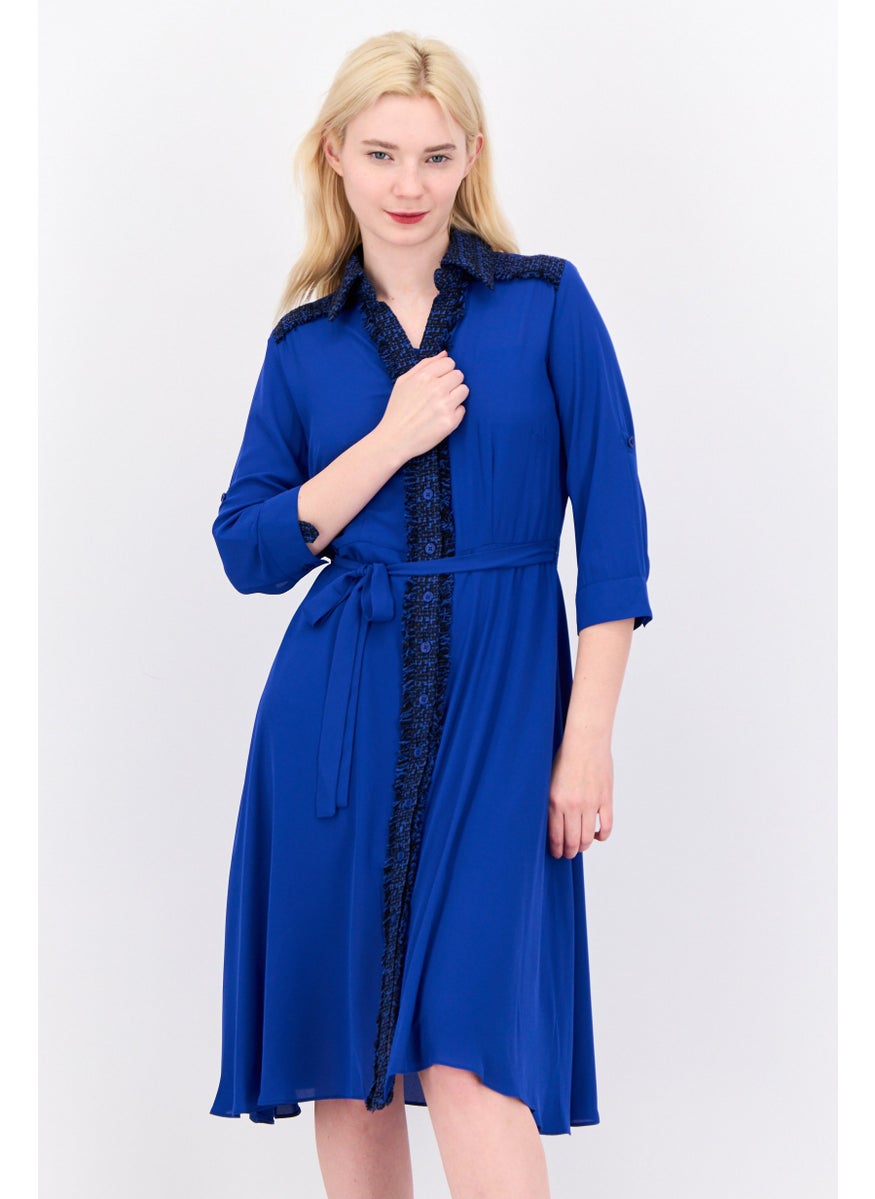 Nanette lepore - Women Textured Midi Dress, Blue - Image 1