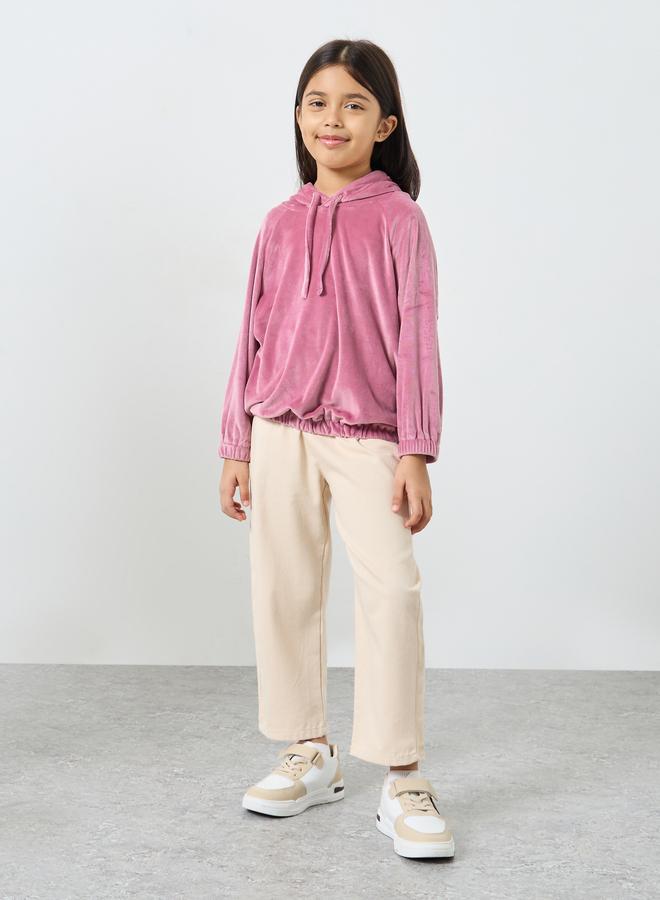 Styli Pink Solid Raglan Sleeves Velour Hoodie - Image 2