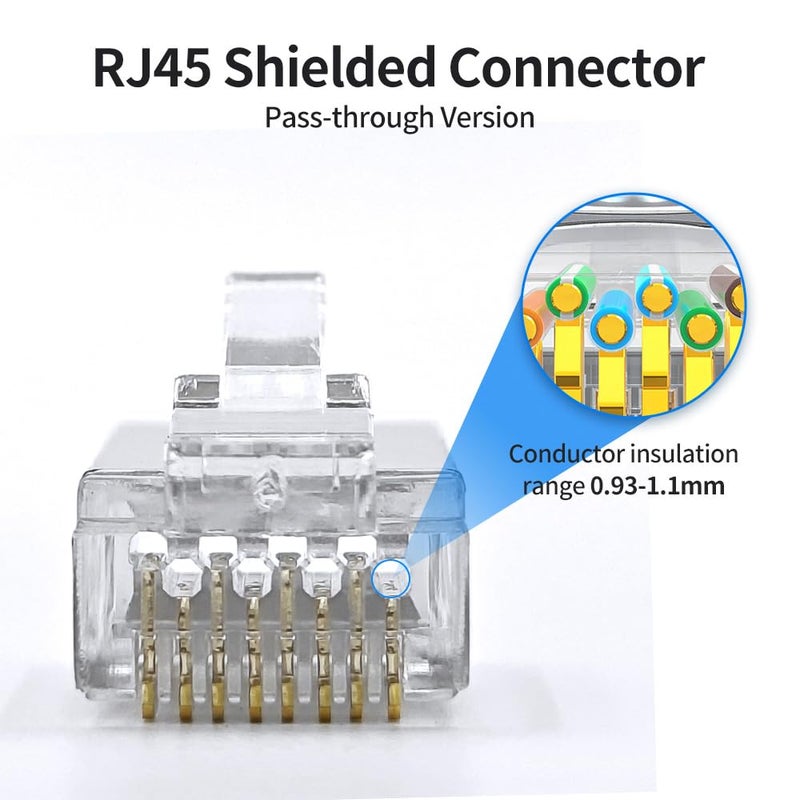 XANHAM 25 Pack Cat 6 Pass Through Shielded RJ45 Connector with Strain Relief Boots Modular Crimp Network Plug for 23AWG Cat6, Cat5, Cat5e SFTP and FTP Solid or Stranded Ethernet Cable - Image 3