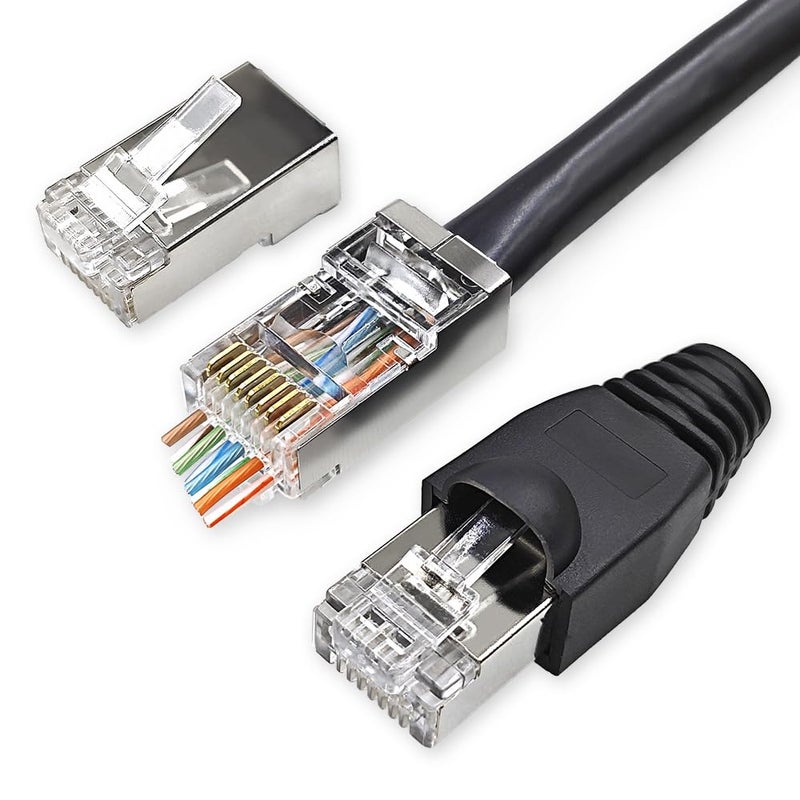 XANHAM 25 Pack Cat 6 Pass Through Shielded RJ45 Connector with Strain Relief Boots Modular Crimp Network Plug for 23AWG Cat6, Cat5, Cat5e SFTP and FTP Solid or Stranded Ethernet Cable - Image 1