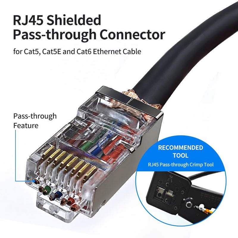 XANHAM 25 Pack Cat 6 Pass Through Shielded RJ45 Connector with Strain Relief Boots Modular Crimp Network Plug for 23AWG Cat6, Cat5, Cat5e SFTP and FTP Solid or Stranded Ethernet Cable - Image 2