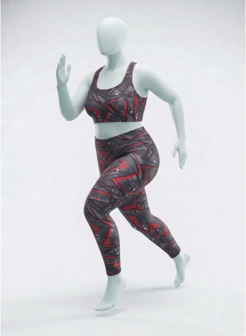 Plus Size 2-Piece Sports Set for Women – Printed Sports Bra & High-Waist Leggings | Soft Stretch Fabric | Made in Turkey - Image 1