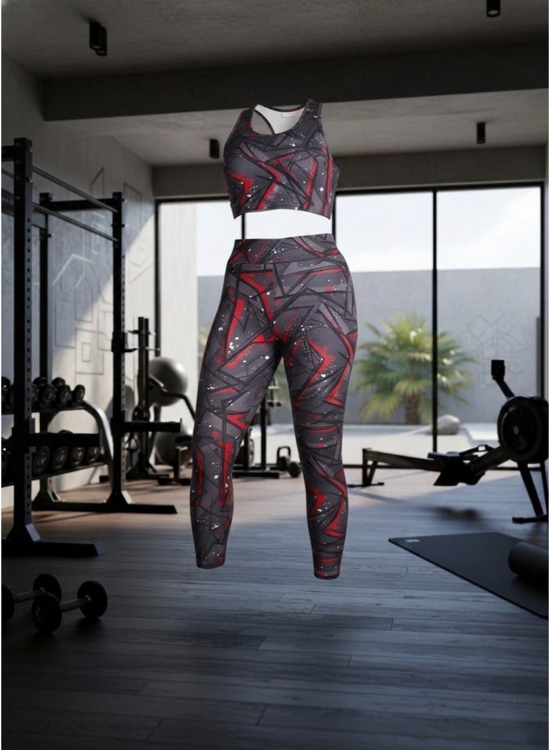 Plus Size 2-Piece Sports Set for Women – Printed Sports Bra & High-Waist Leggings | Soft Stretch Fabric | Made in Turkey - Image 2