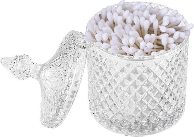 APOTHECARY JARS 20 OZ GLASS JARS WITH LIDS LUXURIOUS CRYSTAL BATHROOM CANISTERS STORAGE ORGANIZER FOR BATH SALTSBOMBS COTTON BALLSSWABSMAKEUP SPONGES CLEAR