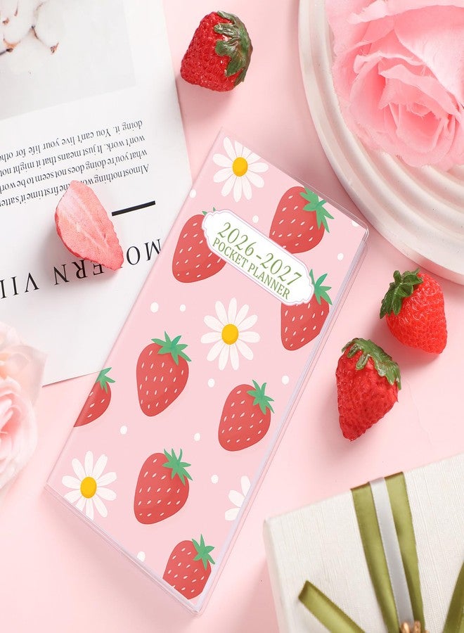 ReliThick 2026 Pocket Calendar for Purse Small Monthly Planner for Women Handy Weekly Pocket Planner Journal Notebook Christmas New Year Gift Sister Friends Women (2026-2027,Strawberry) - Image 3