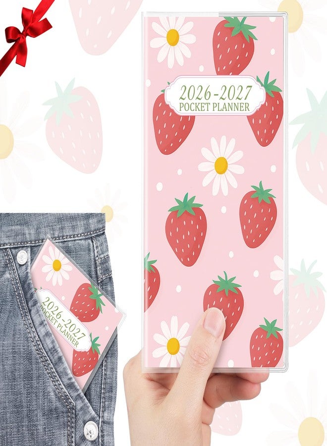 ReliThick 2026 Pocket Calendar for Purse Small Monthly Planner for Women Handy Weekly Pocket Planner Journal Notebook Christmas New Year Gift Sister Friends Women (2026-2027,Strawberry) - Image 1
