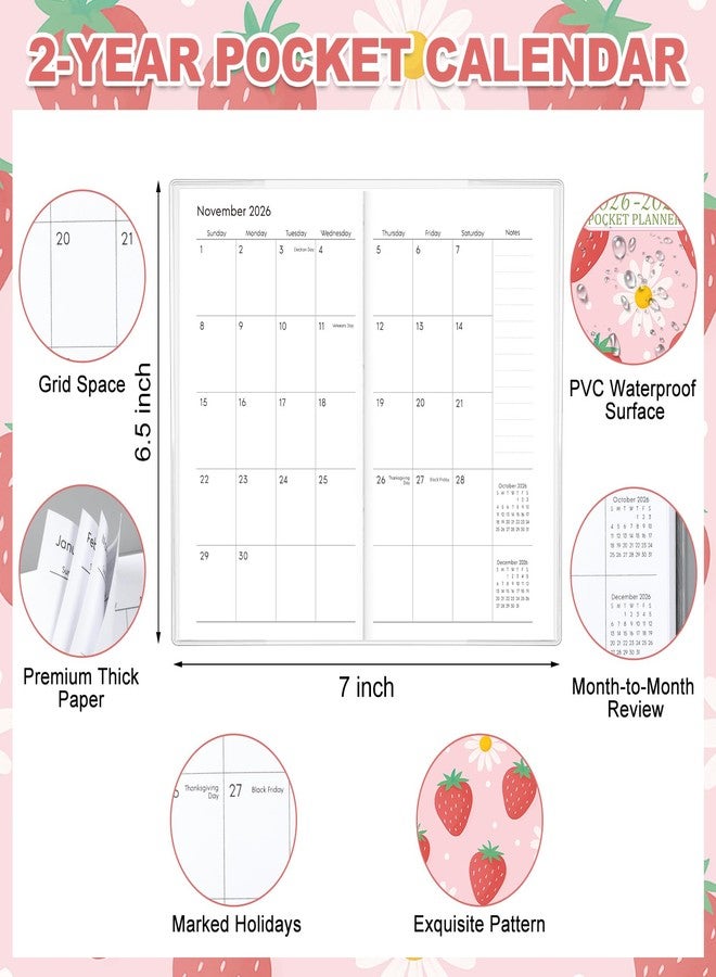 ReliThick 2026 Pocket Calendar for Purse Small Monthly Planner for Women Handy Weekly Pocket Planner Journal Notebook Christmas New Year Gift Sister Friends Women (2026-2027,Strawberry) - Image 2