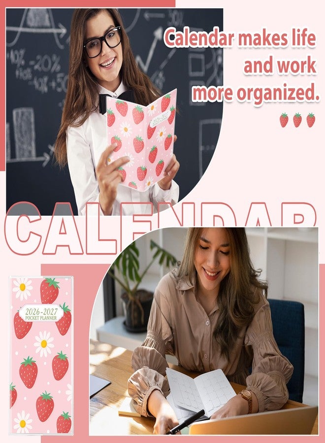 ReliThick 2026 Pocket Calendar for Purse Small Monthly Planner for Women Handy Weekly Pocket Planner Journal Notebook Christmas New Year Gift Sister Friends Women (2026-2027,Strawberry) - Image 4