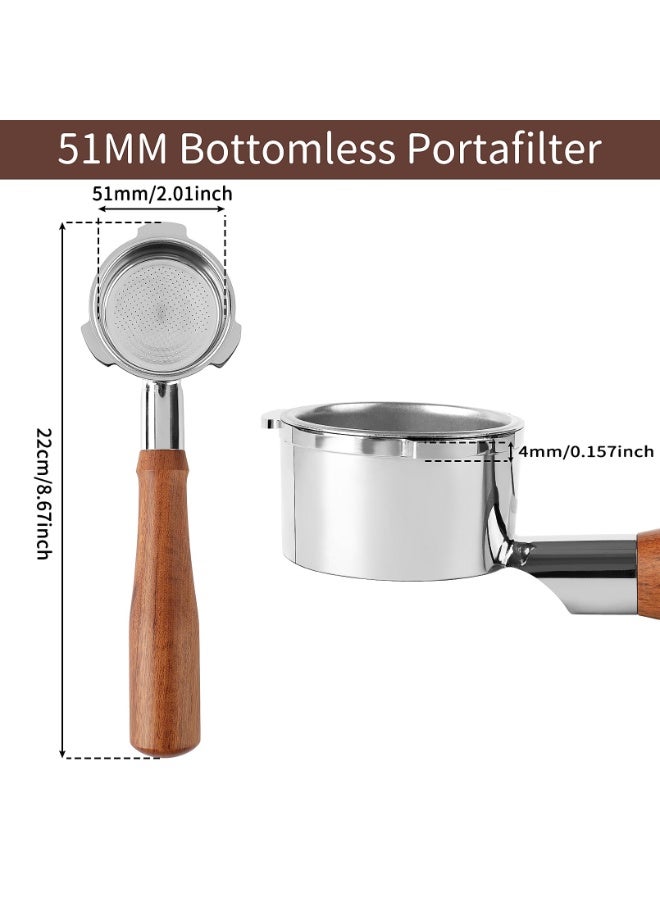 51mm Bottomless Portafilter Compatible for CASABREWS Espresso Machine CM5418, 3700Essential, Mr. Coffee Espresso and Cappuccino Machine, Wirsh Espresso Maker, Stainless Steel Filter Holder and Filter - Image 2