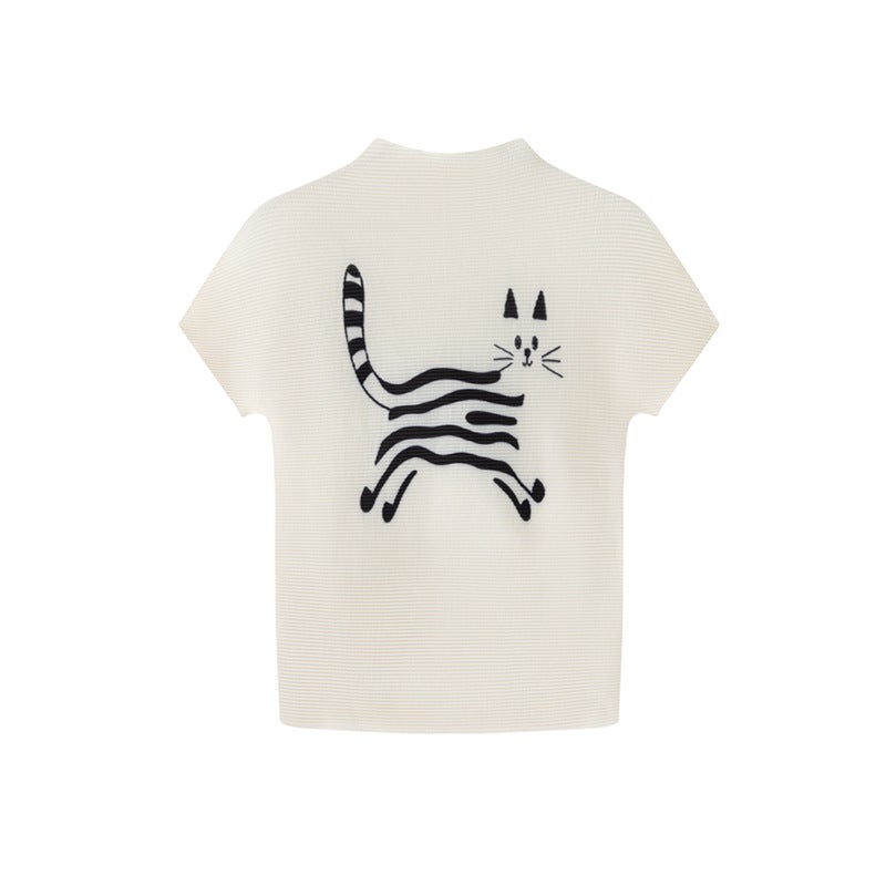 تيشيرت نسائي مطبوع بثنيات مطاطية عالية المرونة بقصّة نحيفة - Image 4