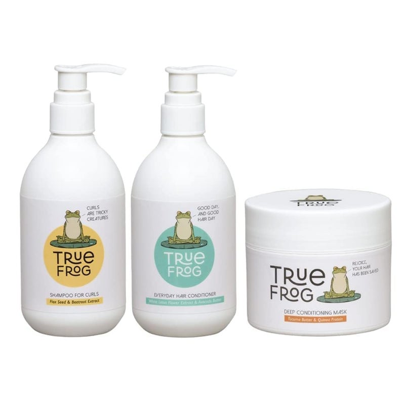 TRue FRoG Shampoo for Curls Everyday Hair Conditioner and Deep Conditioning Mask for Curly Wavy Dry and Frizzy Hair Sulphate and Paraben Free Combo Pack of 3 700 ML - Image 1