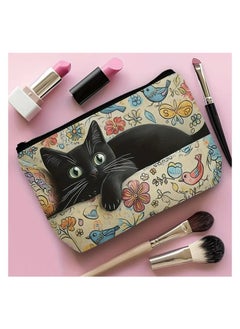 LANGMANNI 1pc, Retro Cat Print Makeup Bag, 22.0x14.0cm, Lightweight Portable, Zippered, Casual Style, Polyester, Hand Wash, for Home, Business, Beach, Travel Accessories  - Image 2