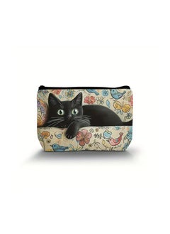 LANGMANNI 1pc, Retro Cat Print Makeup Bag, 22.0x14.0cm, Lightweight Portable, Zippered, Casual Style, Polyester, Hand Wash, for Home, Business, Beach, Travel Accessories  - Image 3