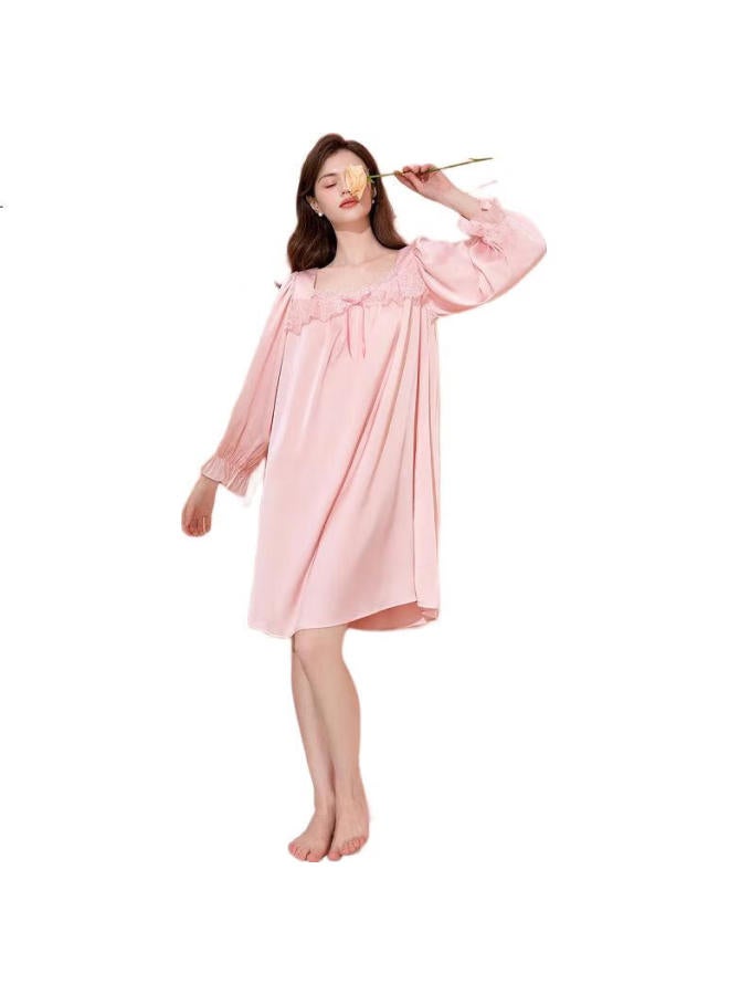 Fenton Fenteng Women'S New Ice Silk Lace Low-Cut Palace Style Thin Long Sleeve Dress - Image 2